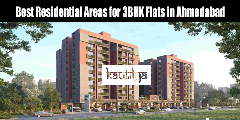 Modern 3BHK flat in Ahmedabad by Kautilya Group featuring a spacious living room and premium interior design.