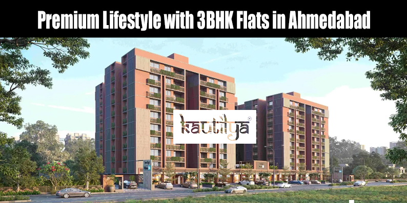 Spacious modern 3BHK flat interior by Kautilya Group in Ahmedabad