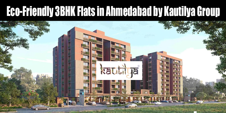 Eco-friendly 3BHK apartment building with solar panels and green balconies in Ahmedabad by Kautilya Group
