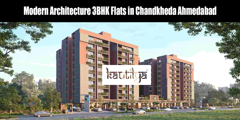 Modern architecture 3BHK flat interior with open living area and spacious balcony in Chandkheda Ahmedabad