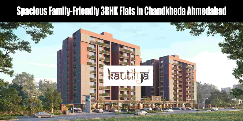 Spacious family friendly 3BHK flat living room with balcony and dining space in Chandkheda Ahmedabad