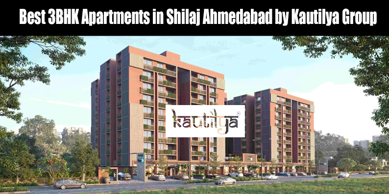 Modern 3BHK apartment building in Shilaj Ahmedabad with luxury amenities by Kautilya Group