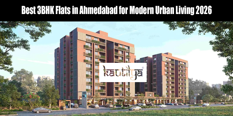 Luxury 3BHK living room interior by Kautilya Group Developers in Ahmedabad.