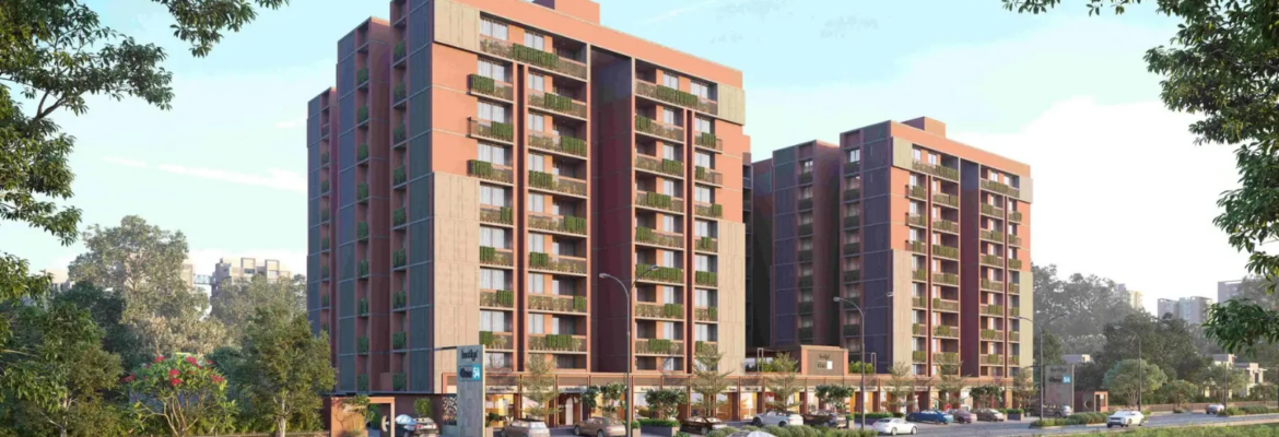Modern school building and family house in Ahmedabad illustrating prime residential real estate near top educational institutions.